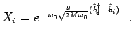 $\displaystyle X_i=e^{-\frac{g}{\omega_0\sqrt{2 M \omega_0}}(\tilde{b}^\dagger_i-\tilde{b}_i)}~~.$